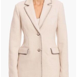Avec Les Filles Stitched Two-button Notch Lapel Tweed Blazer In Ivory
